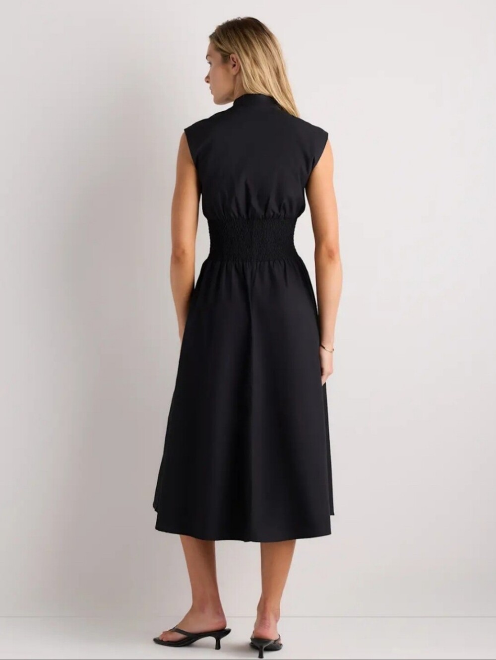 Quince Women's 100% Organic Cotton Poplin Zip-Front Midi Dress, Large, Black - Picture 2 of 14